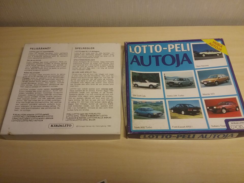 Lotto-peli AUTOJA vuodelta 1983