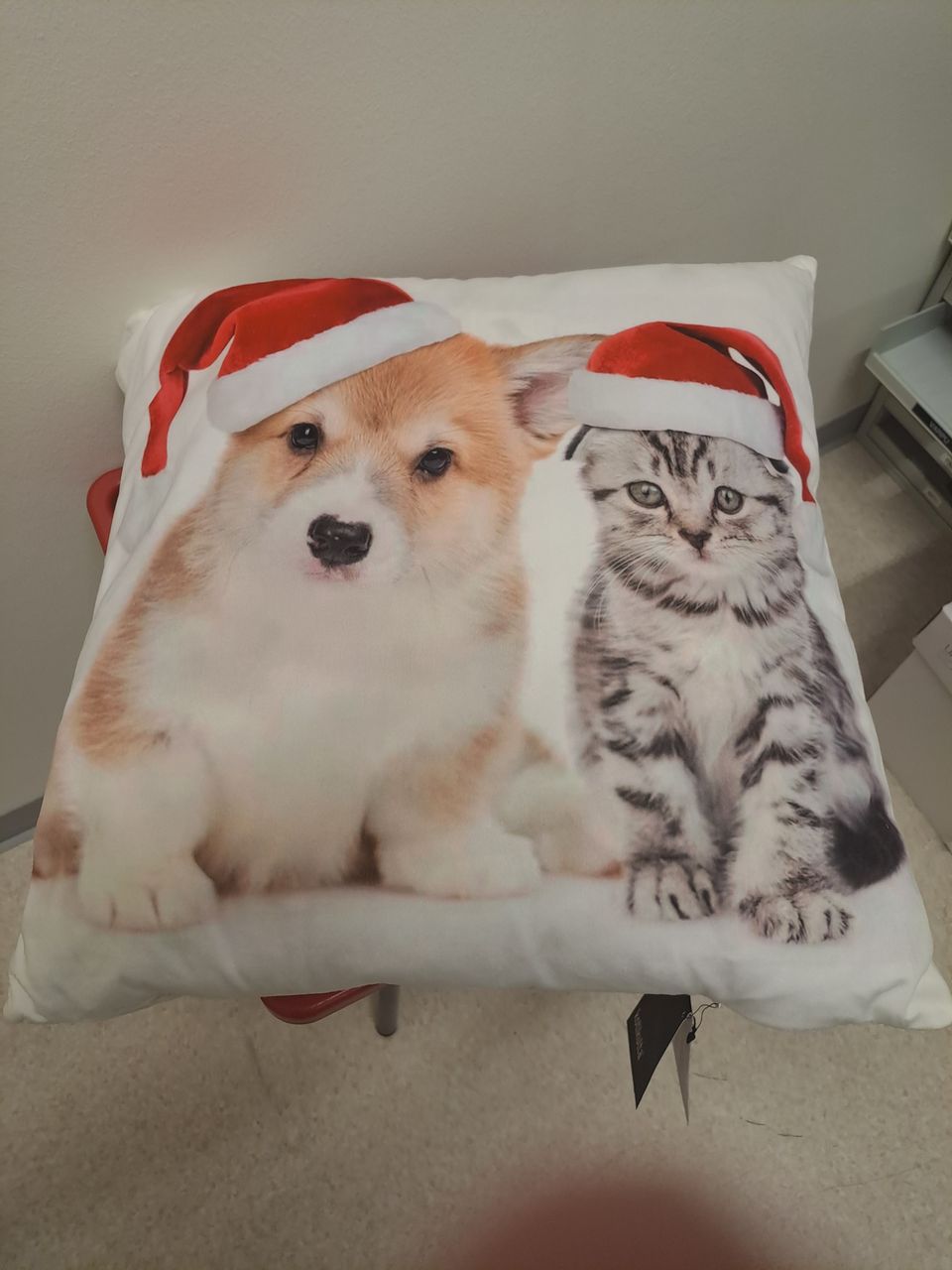 tyyny  jossa on kissan, ja koiran kuva