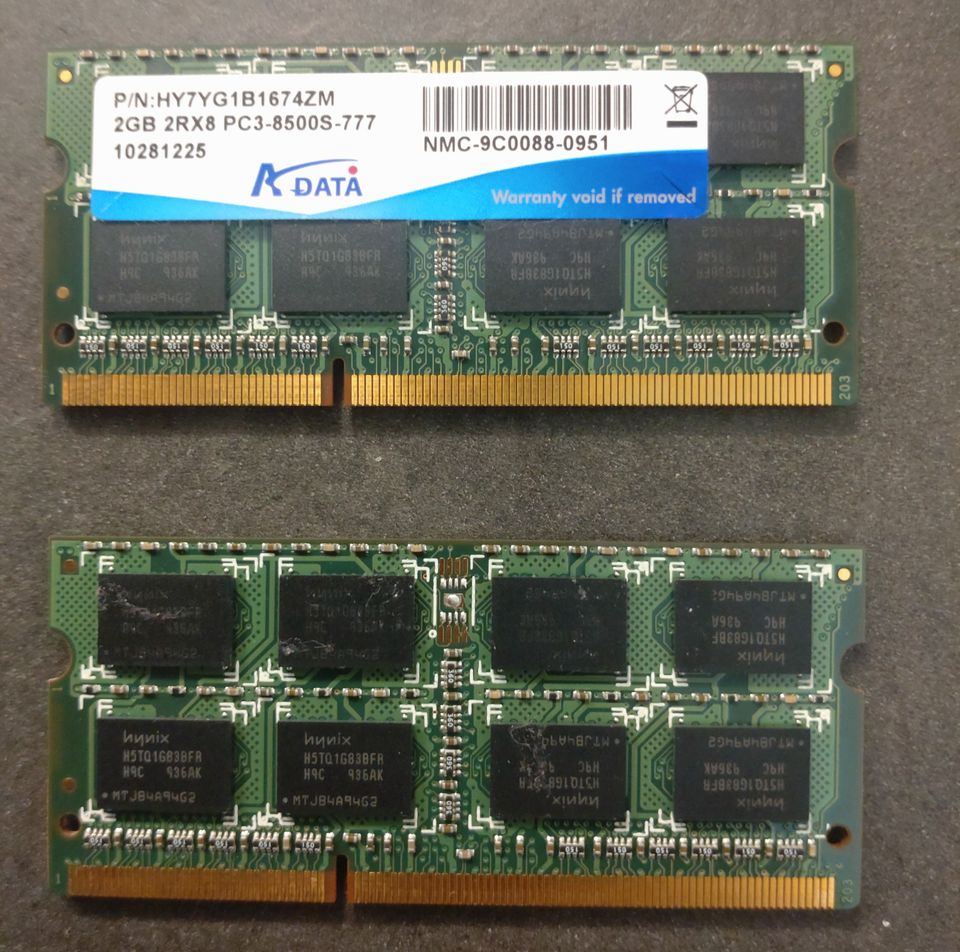 DDR3-1066 2GB vanha kannettavan muisti 2kpl