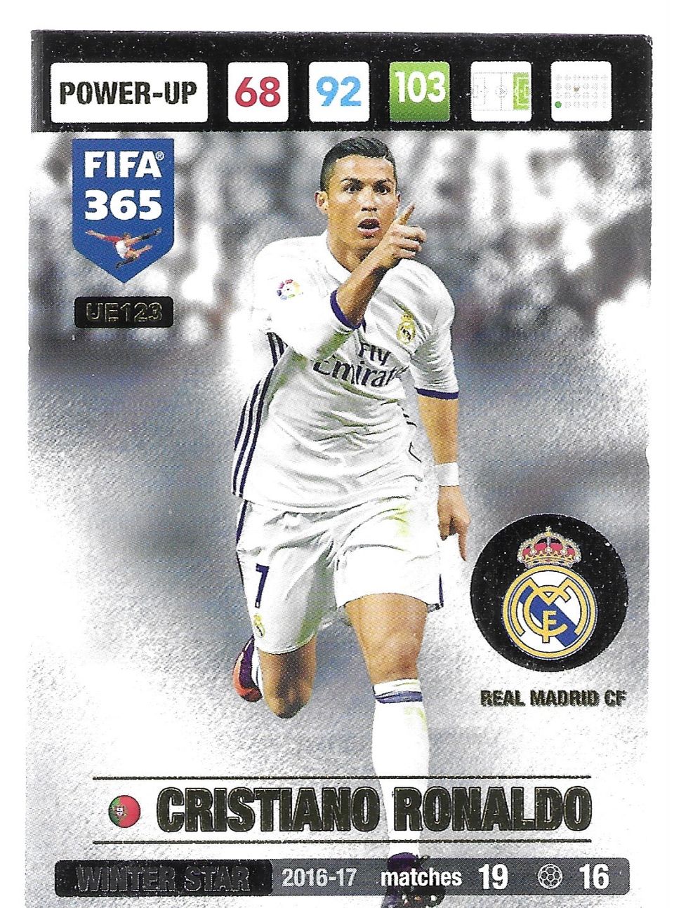 UE123 RONALDO REAL MADRID  PANINI FIFA 365 2016 2017 CARD ADRENALYN