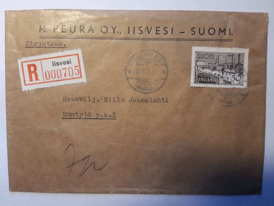 28.1.1955 leimattu kirjekuori