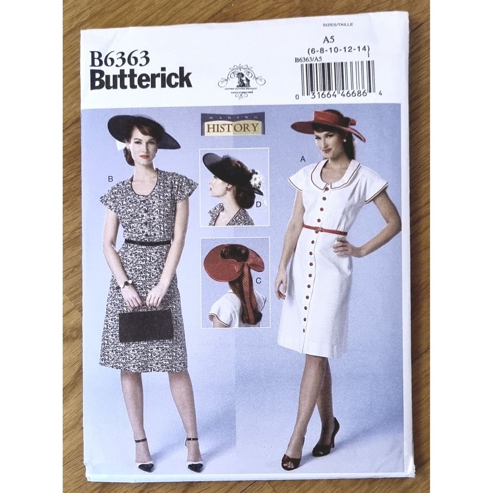 Ompelukaavat Butterick B6363 vintage retro mekko ja hattu