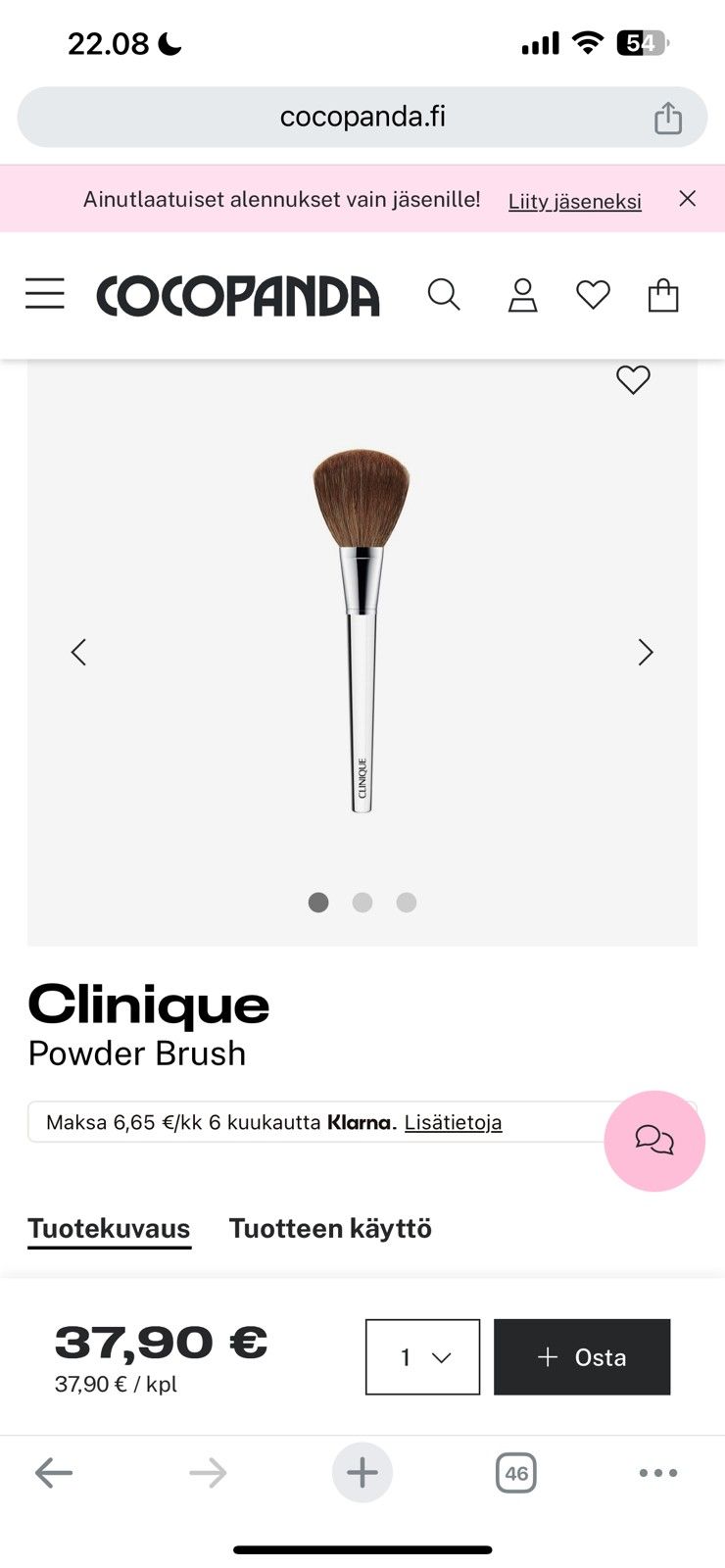 Cliniquen puuterisivellin Powder Brush OVH. 37.90 €