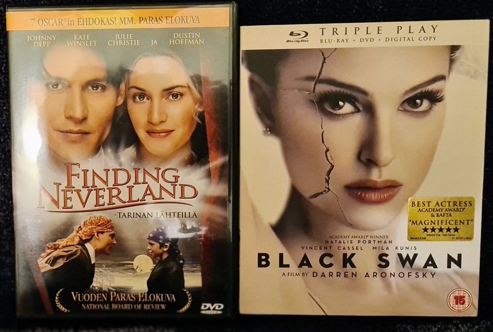 Elokuvia: Finding Neverland -DVD ja Black Swan -Blu ray