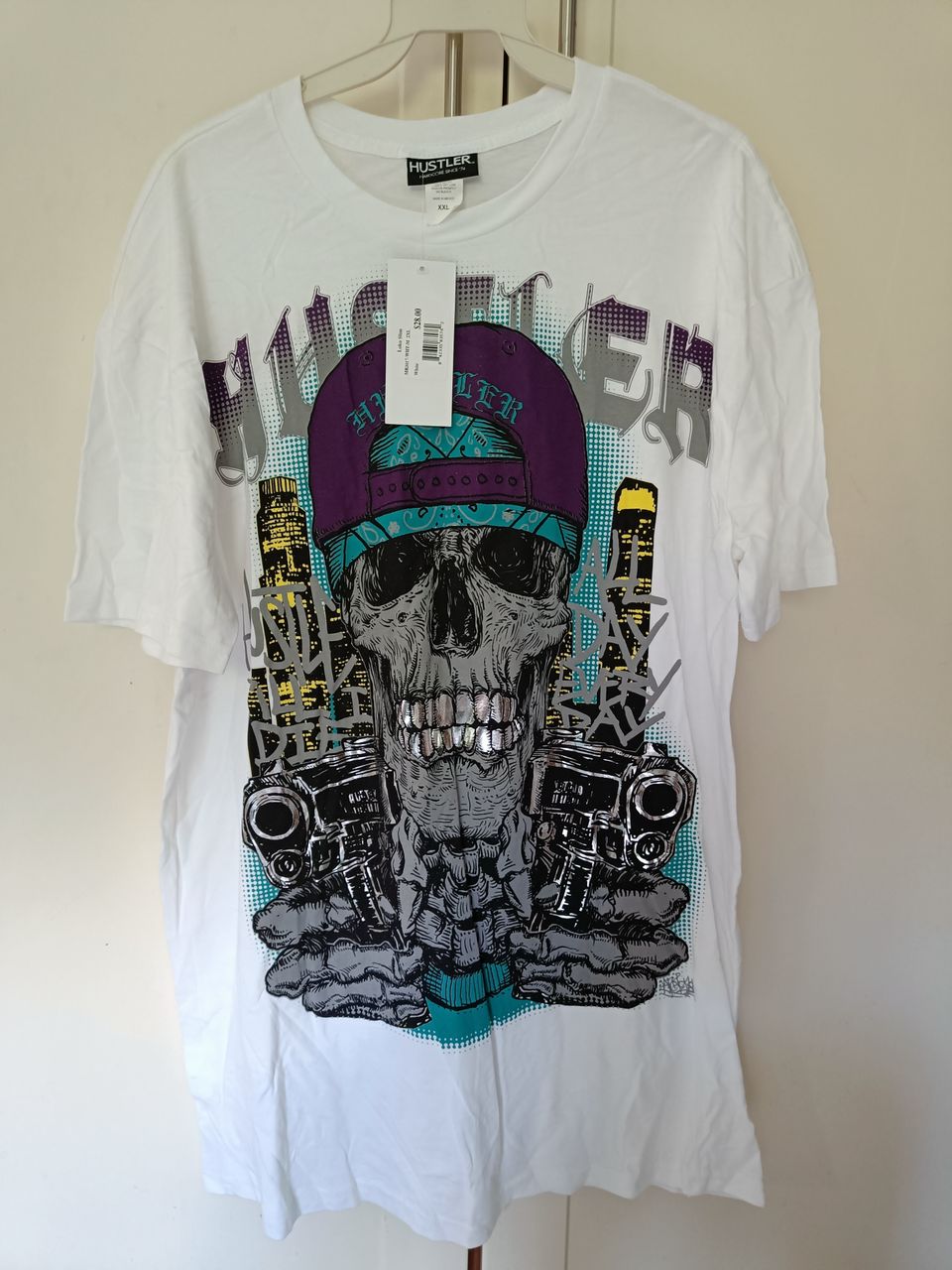 Hustler valkoinen Loko Slim t-paita, koko XXL, uusi