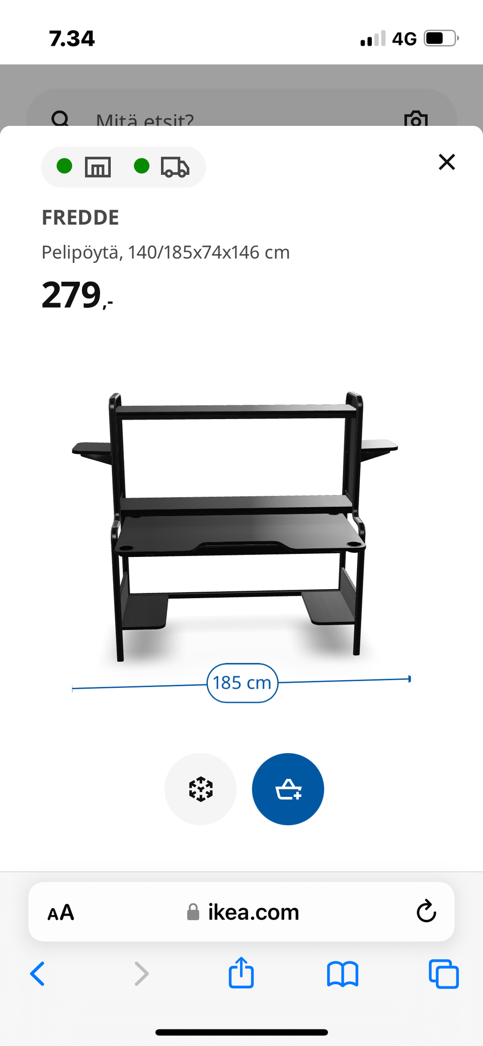 Ikea musta pelipöytä
