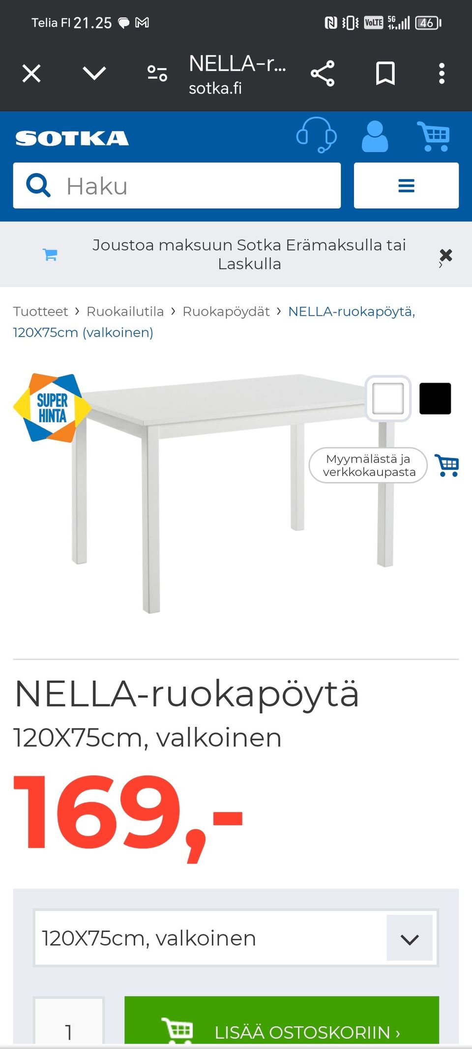 Sotkan Nella-ruokapöytä