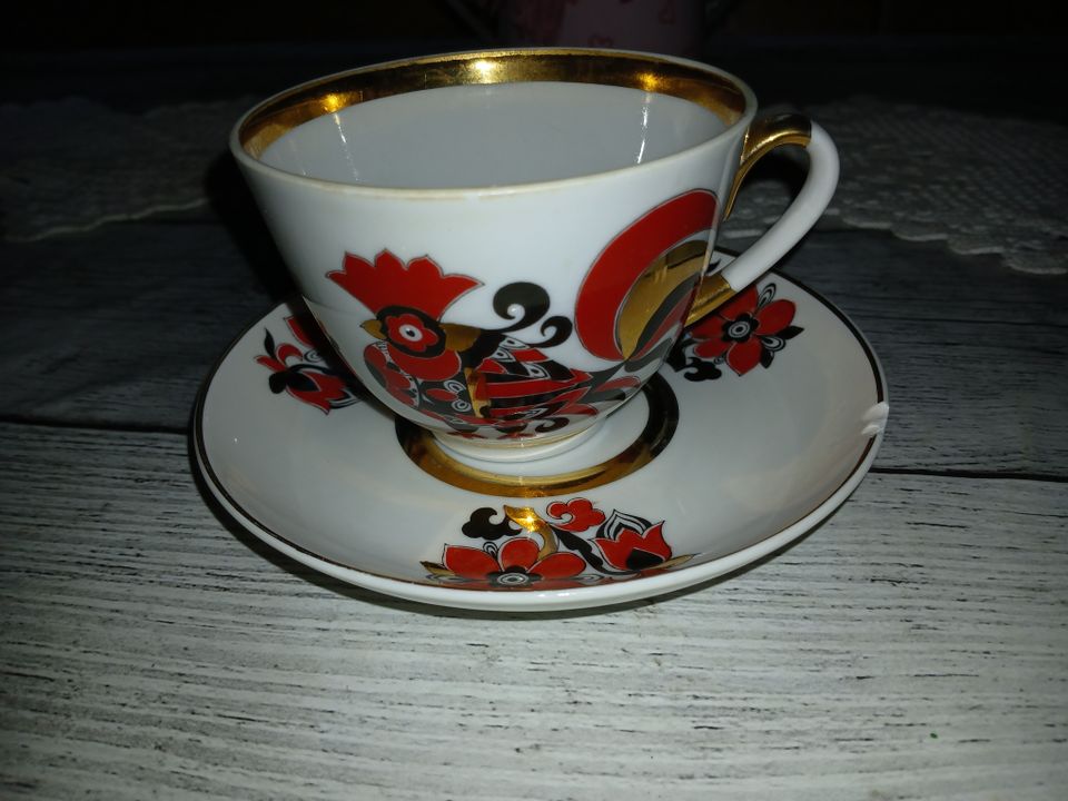 Lomonosov kukko teekuppi + tassi