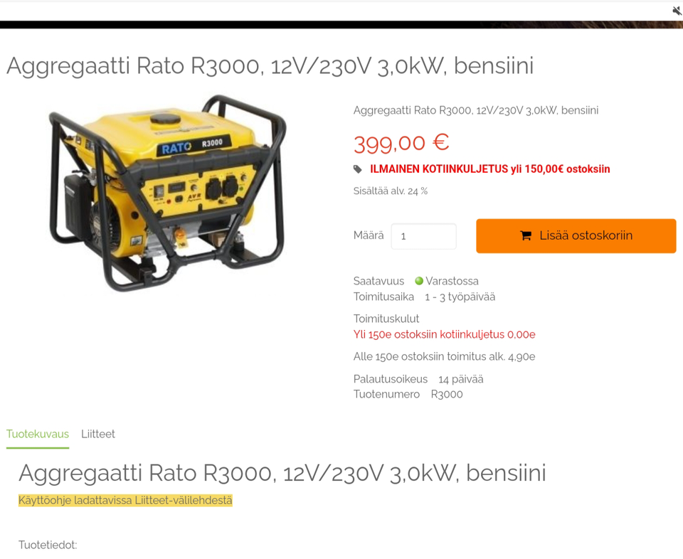 Agrigaatti 3kw bensa