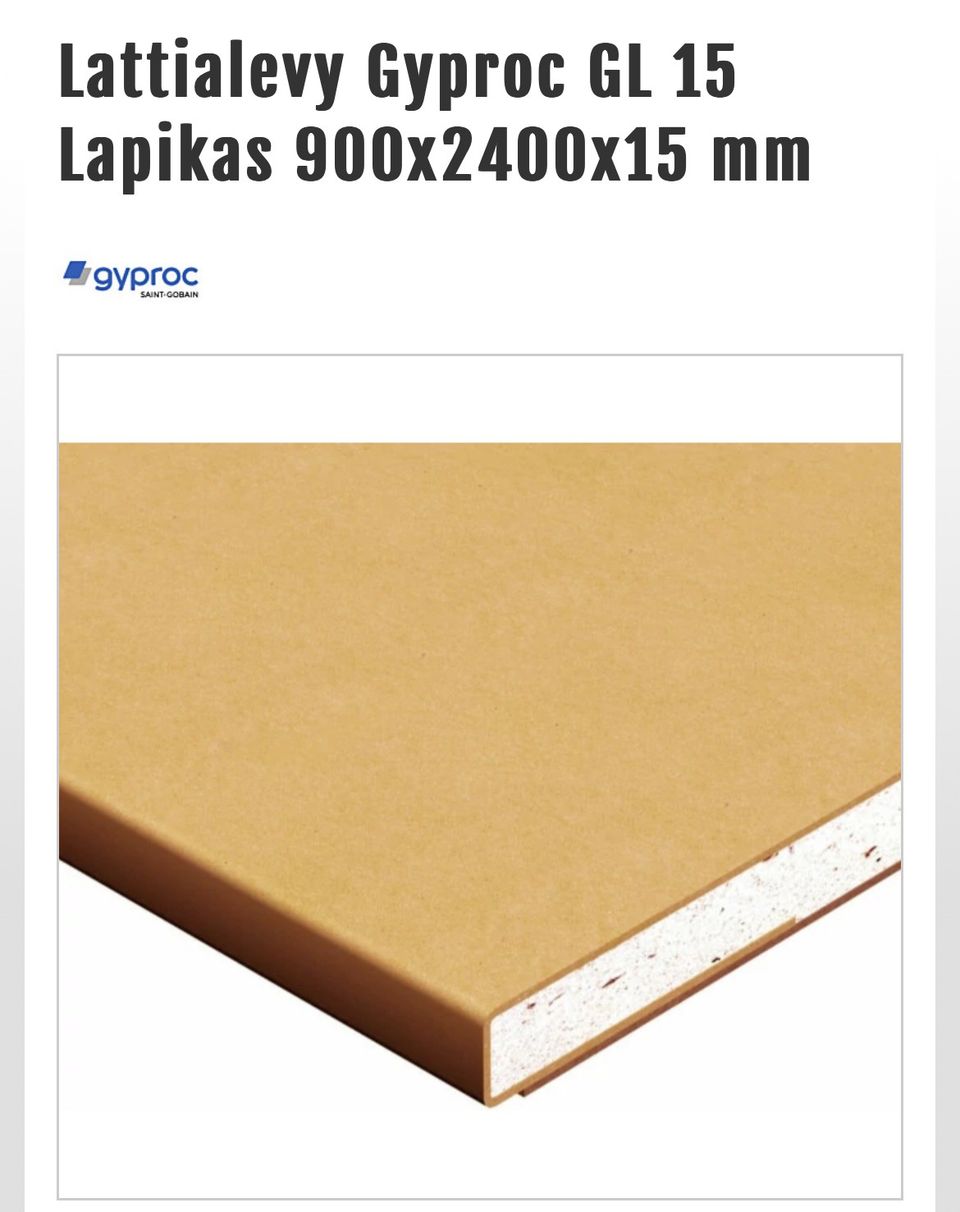 5 kpl Gyproc lattiakipsilevyjä 15x900x2400