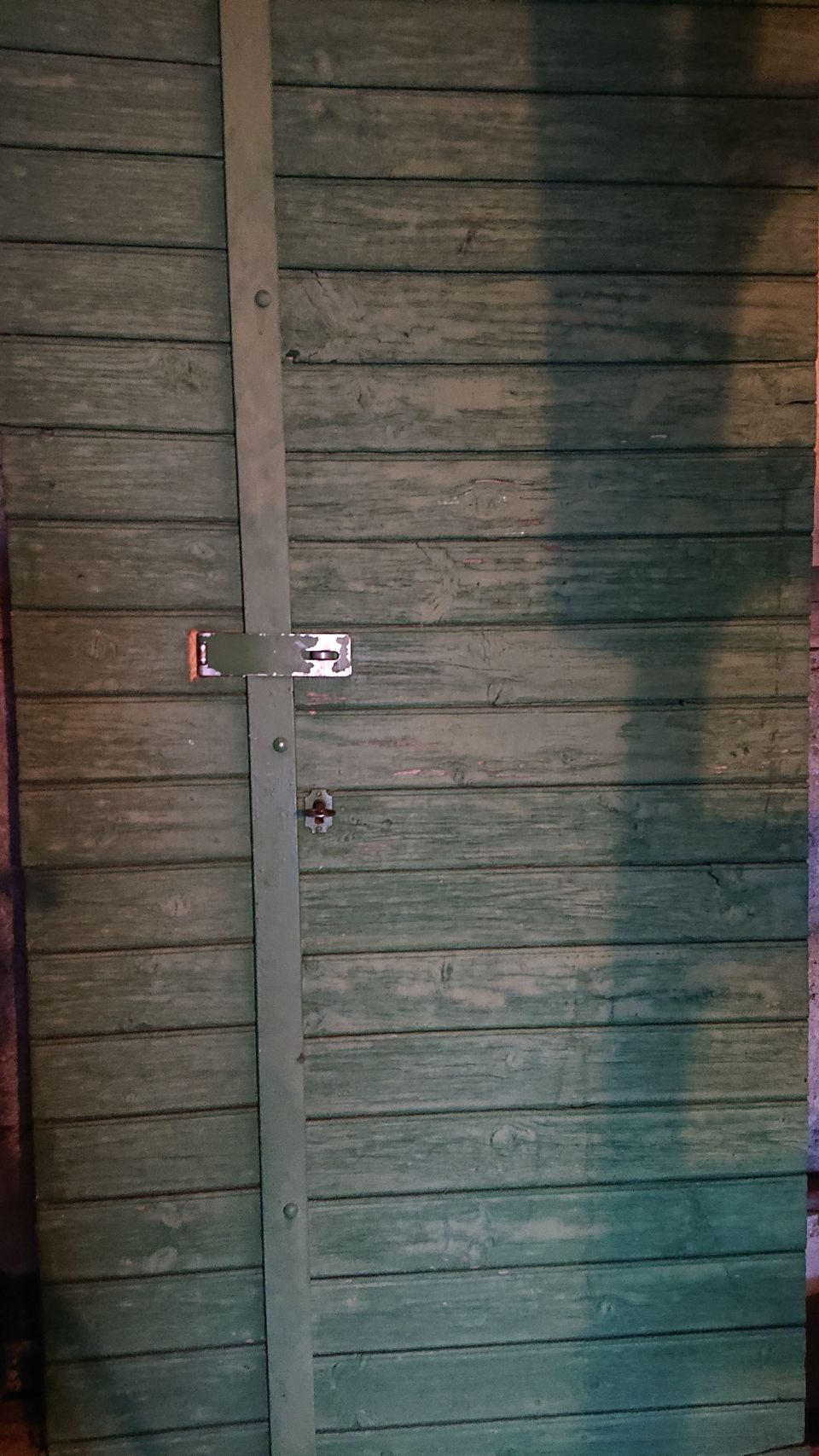 100-vuotias kauniisti patinoitunut pihamökin ovi