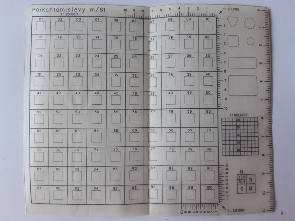 Paikantamislevy m/61 1970-luvun alusta pergament paperia