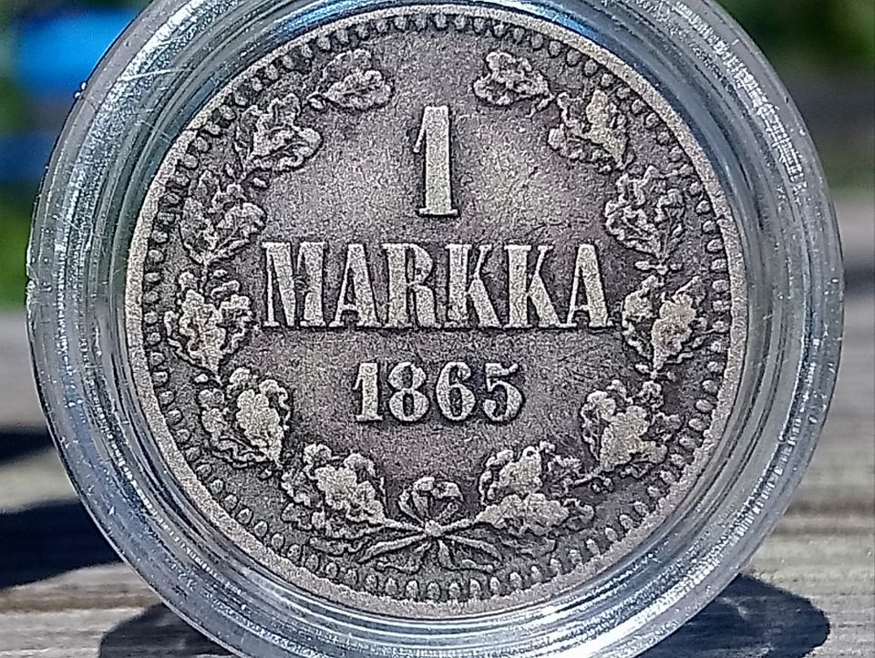 Aleksanteri II 1 Markka 1965. Hopea 5,18g. Kapselissa