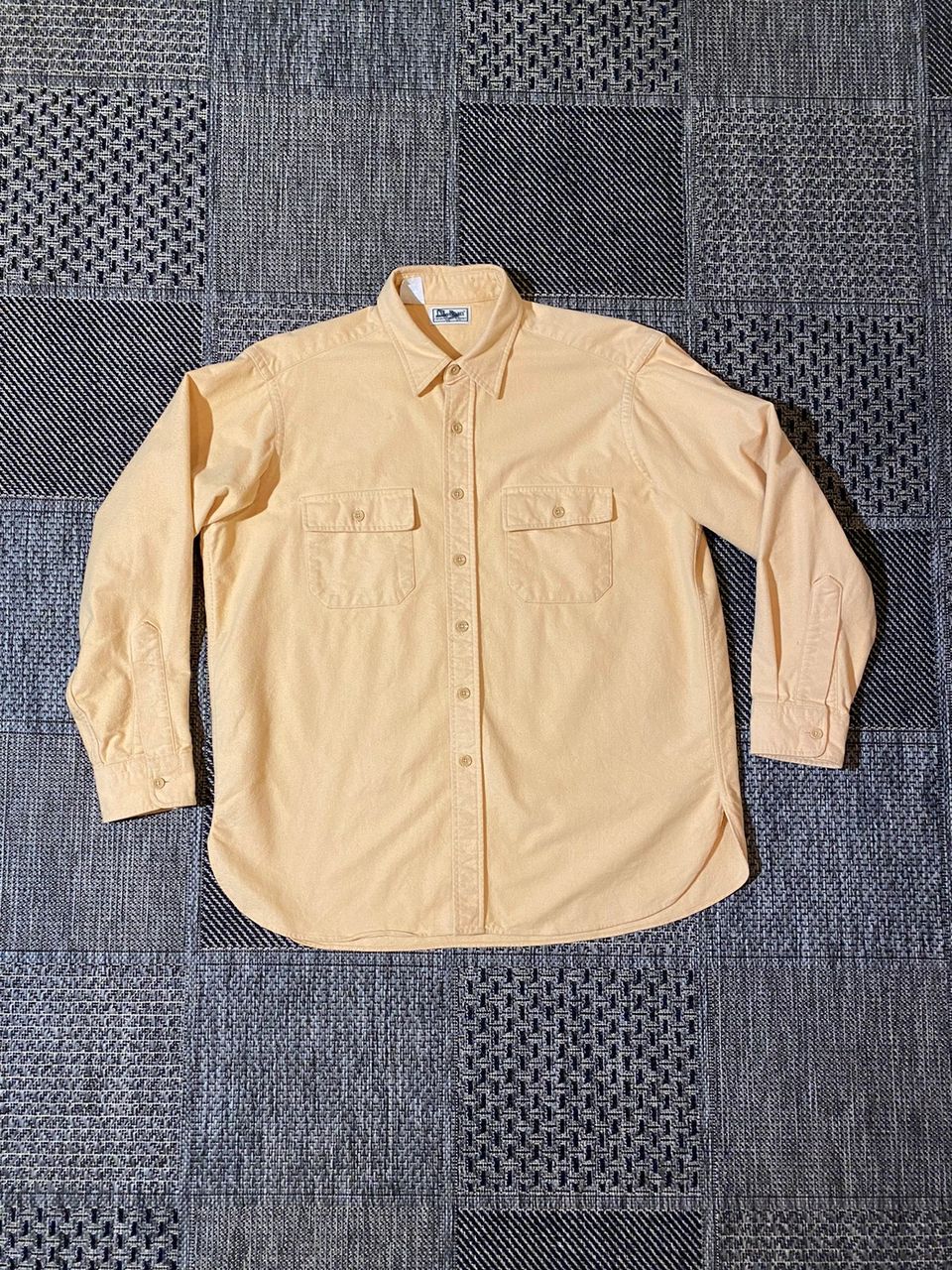 LL BEAN mens L chamois shirt 100%cotton flannel pastel peach light orange