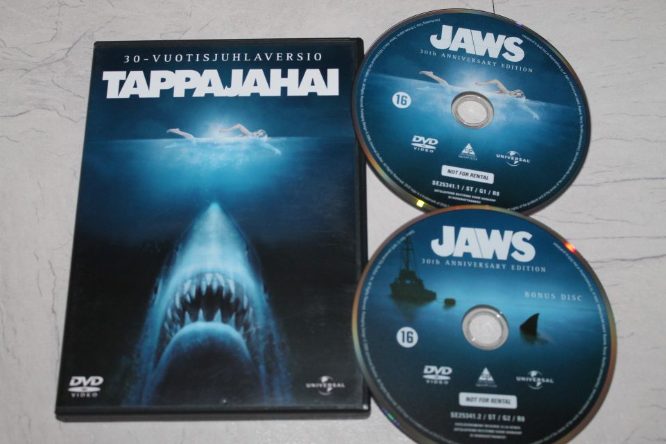 1975 Tappajahai JAWS 2x levy DVD elokuva Steven Spielberg 30-vuotisjuhlaversio