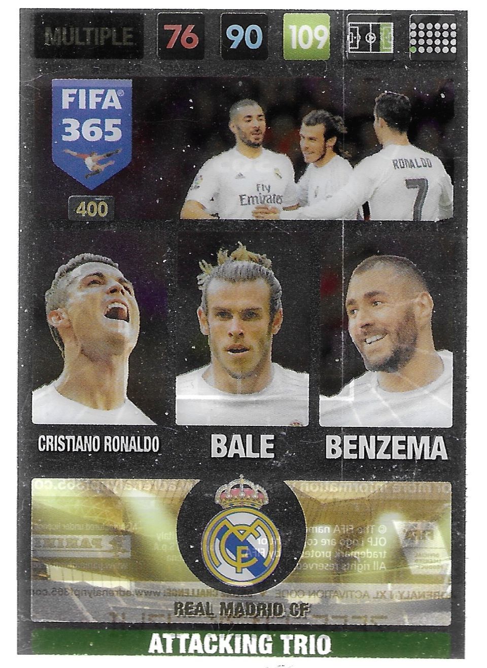 2016-17 Panini Adrenalyn XL FIFA 365 #400 Cristiano Ronaldo, Bale, Karim Benzema
