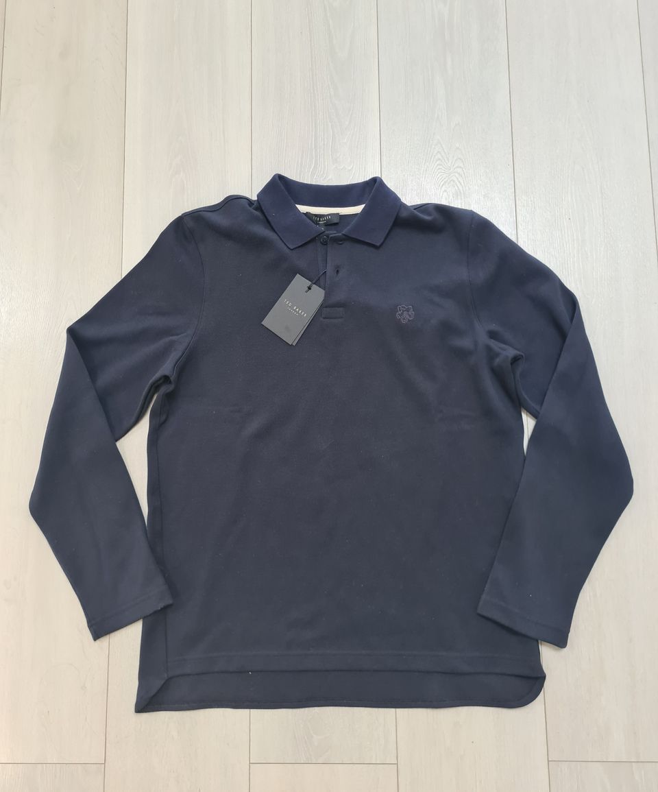 Ted Baker Long Sleeve Polo Shirt Navy Size 3 Pitkähihainen Navy koko 3