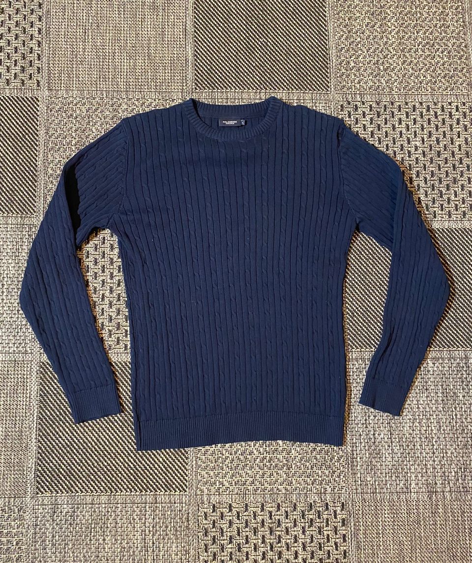 HOLEBROOK mens L cable knit 100%cotton dark navy midweight