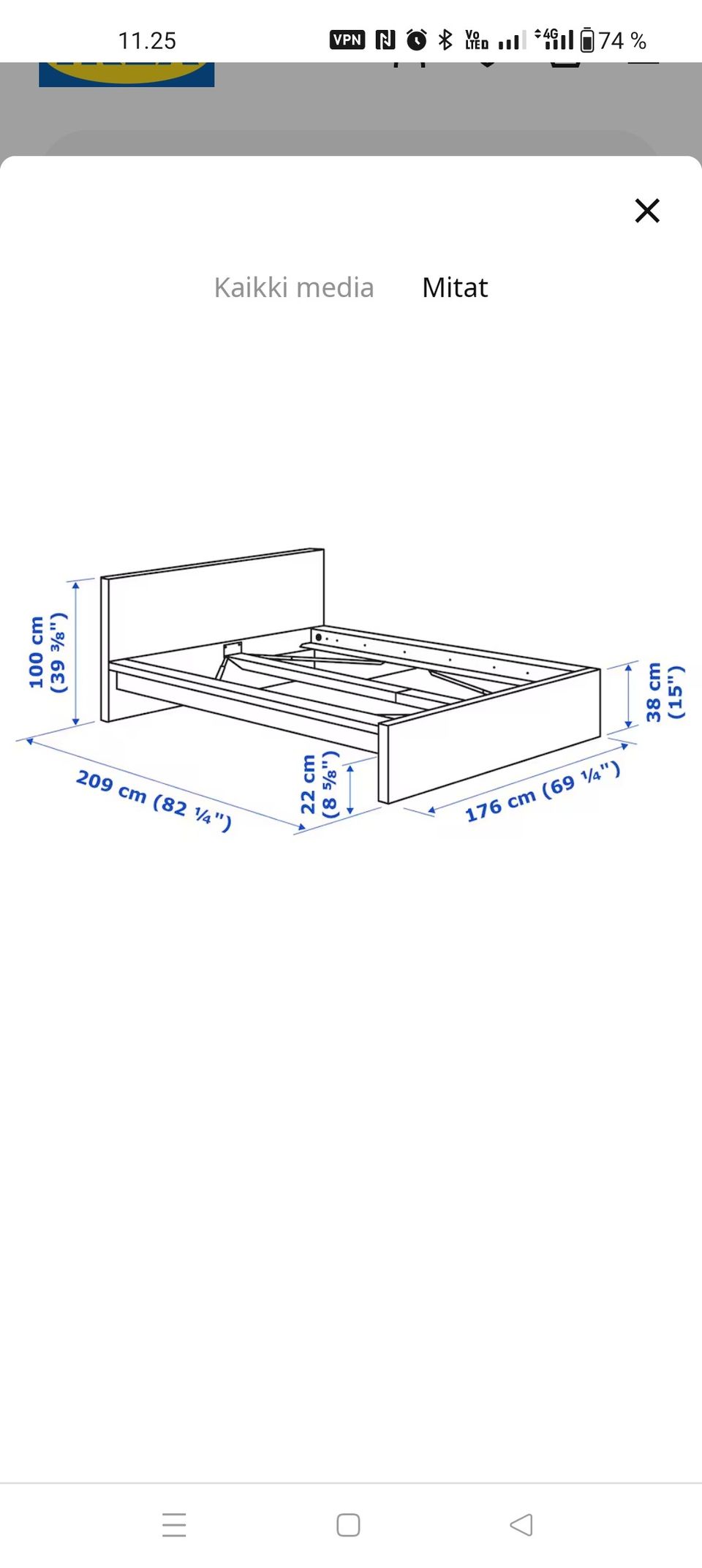 Ikea Malm sängyn runko + lisätarvikkeet