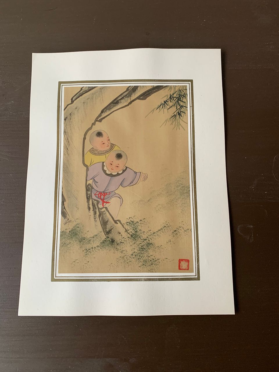 Kiinalainen silkkiin maalattu kaksi poikaa UUSI