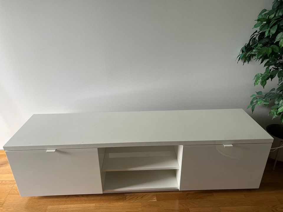 Ikea Byås tv-taso, korkeakiilto valkoinen, 160cm