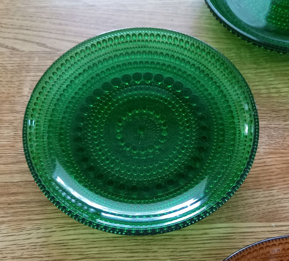 Vintage Kastehelmi lautanen 14 cm vihreä ruskea
