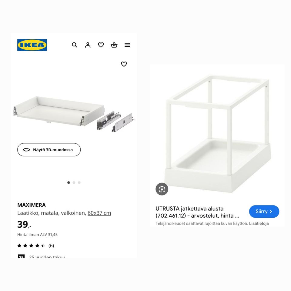 Ikea keittiö laatikko ja ulos vedettävä alusta