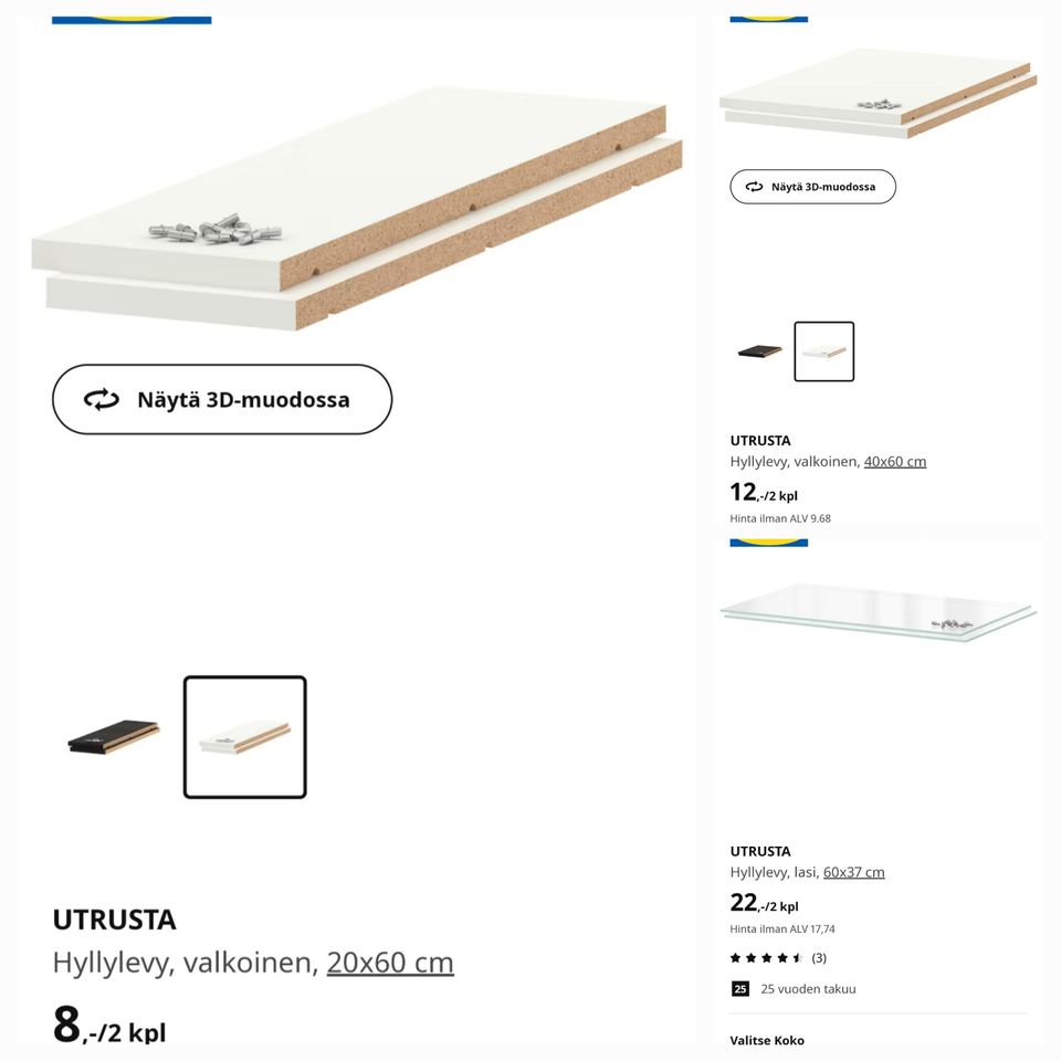 Ikea utrusta hyllylevyjä