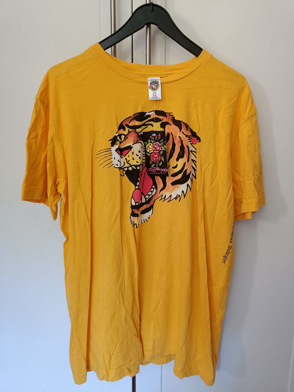 Ed Hardy keltainen Roaring Tiger t-paita, koko XL, uusi