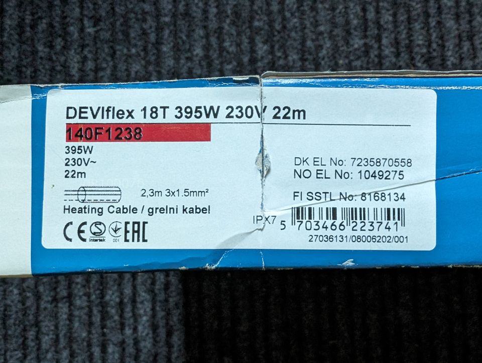 DEVIflex 18T 395W 230V 22m lattialämmityskaapeli