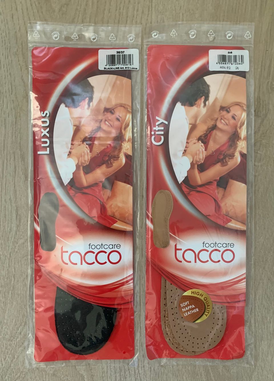 Tacco Footcare kengän pohjalliset nahka 2 paria, koko 36/37