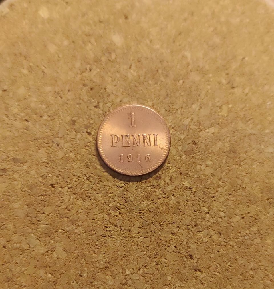 1 penni v.1916, lyöntikiiltoinen