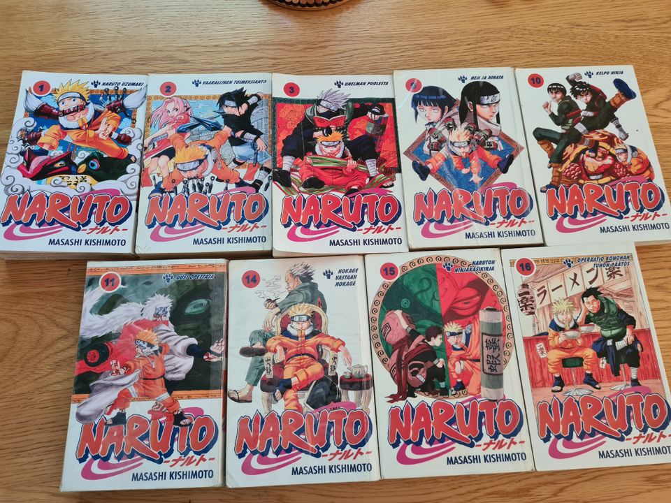 Naruto manga-kirjat 1, 2, 3, 9, 10, 11, 14, 15 ja 16