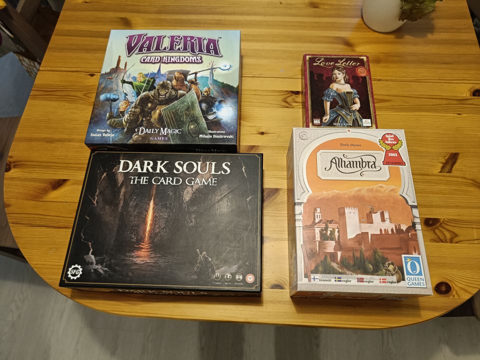 Valeria Card Kingdoms, Dark Souls The Card Game, Alhambra & Love Letter