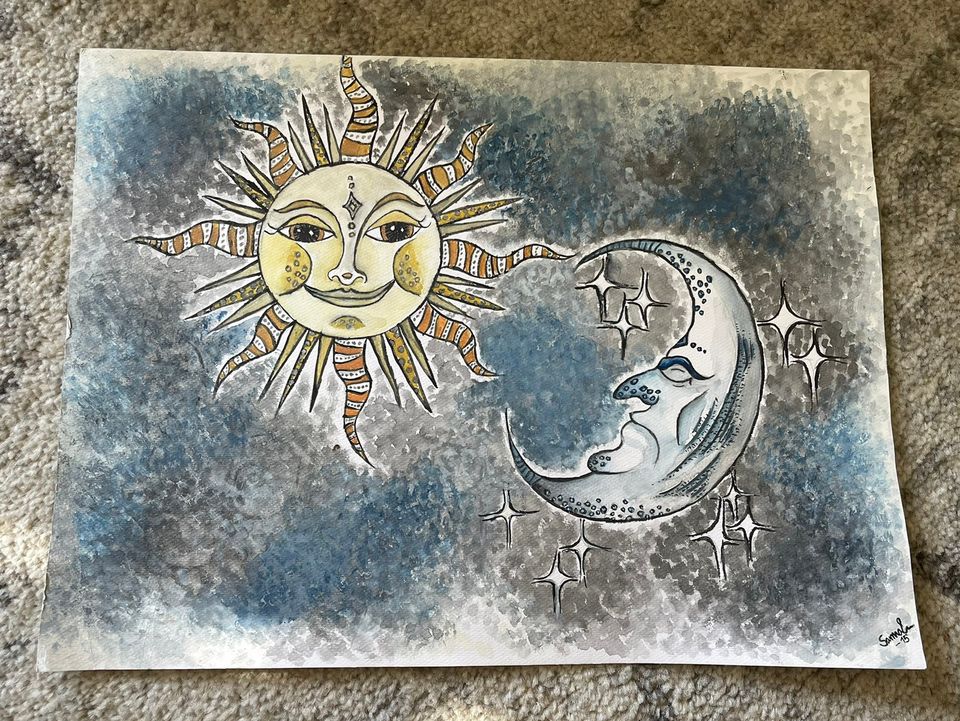 Maalaus aurinko ja kuu