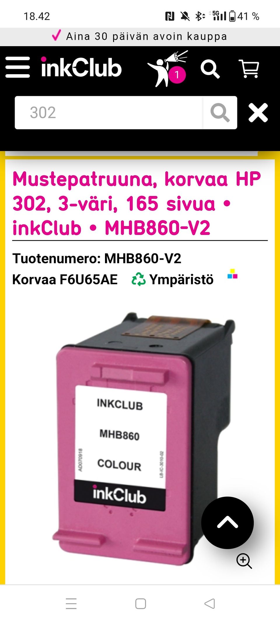 HP muste/värikasetit 302