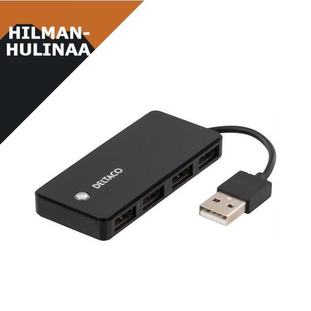 Uusi Deltaco USB 2.0 hubi, 4xTyyppi A naaras, musta