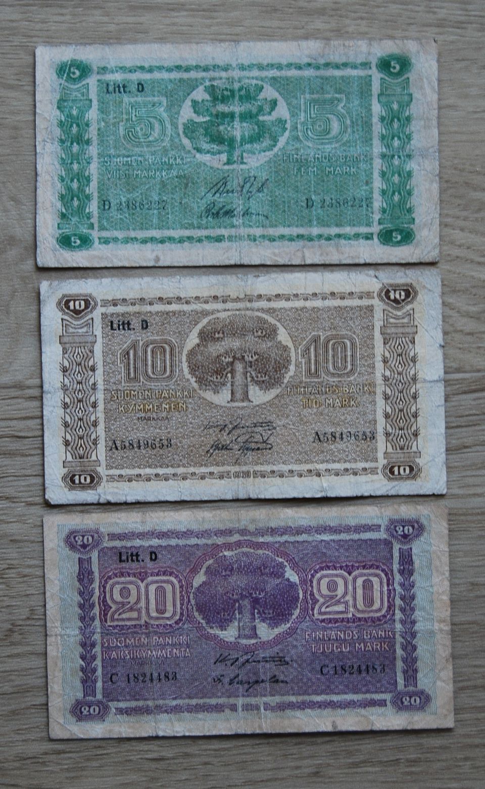 Suomen Panki 5,10, 20 Markkaa 1939 Talvisota