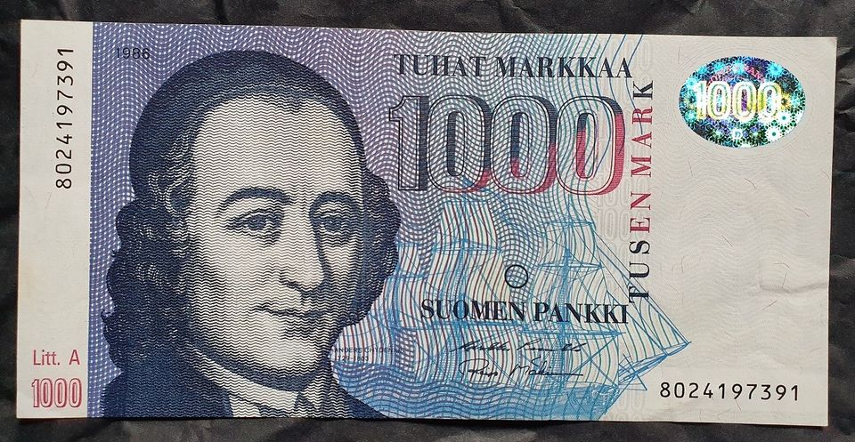 1.000 markkaa Litt. A 1986 - Tonnin seteli - varsin hyvä