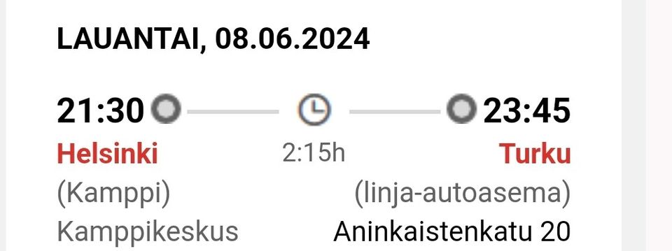 Onnibuss Helsinki-Turku 8.6. kello 21.30