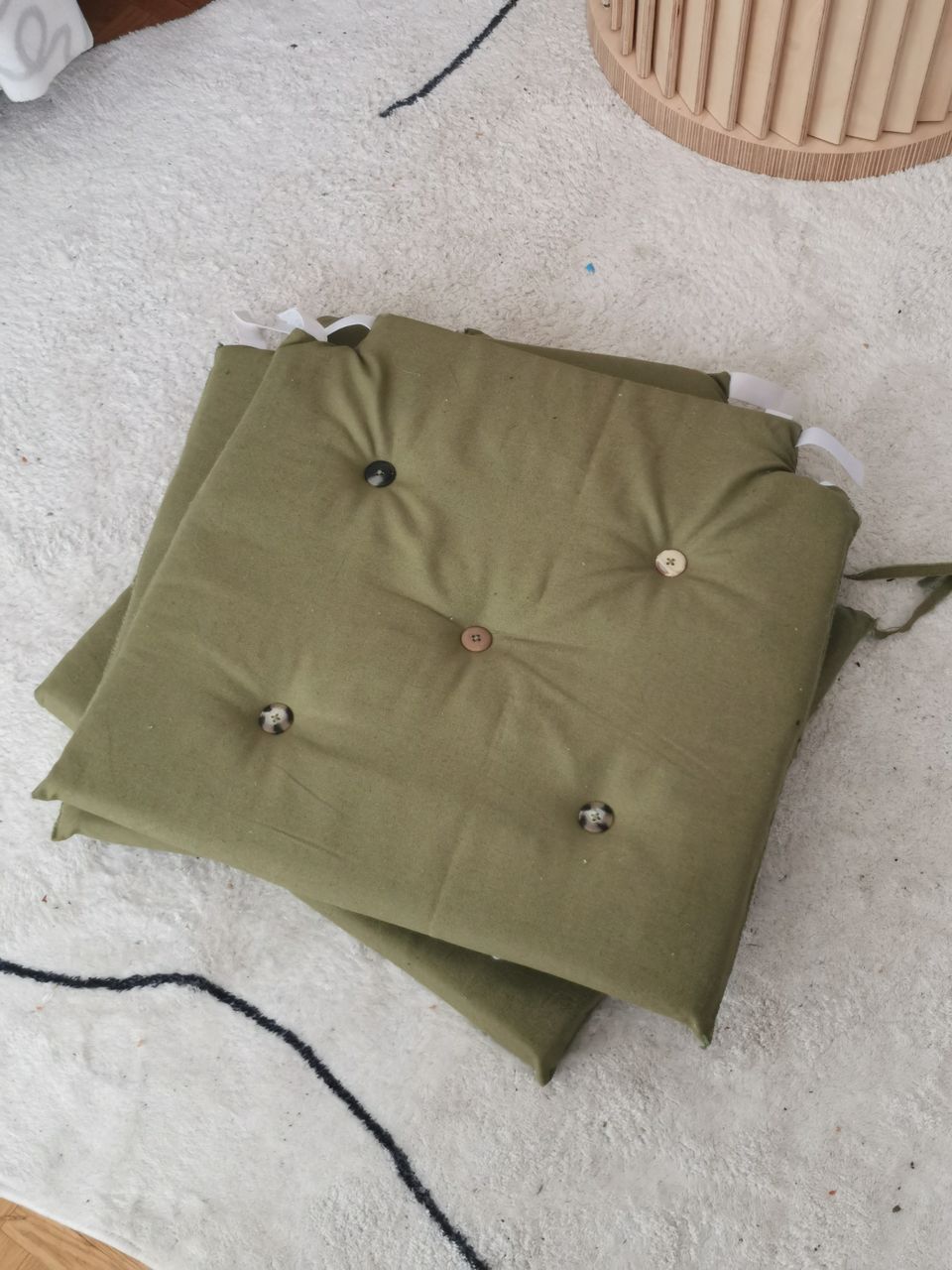 3 chair green cushions