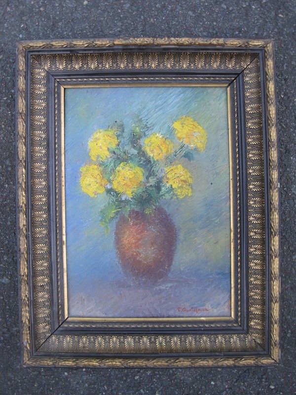 Keltaiset kukat öljyväri maalaus 42x33cm