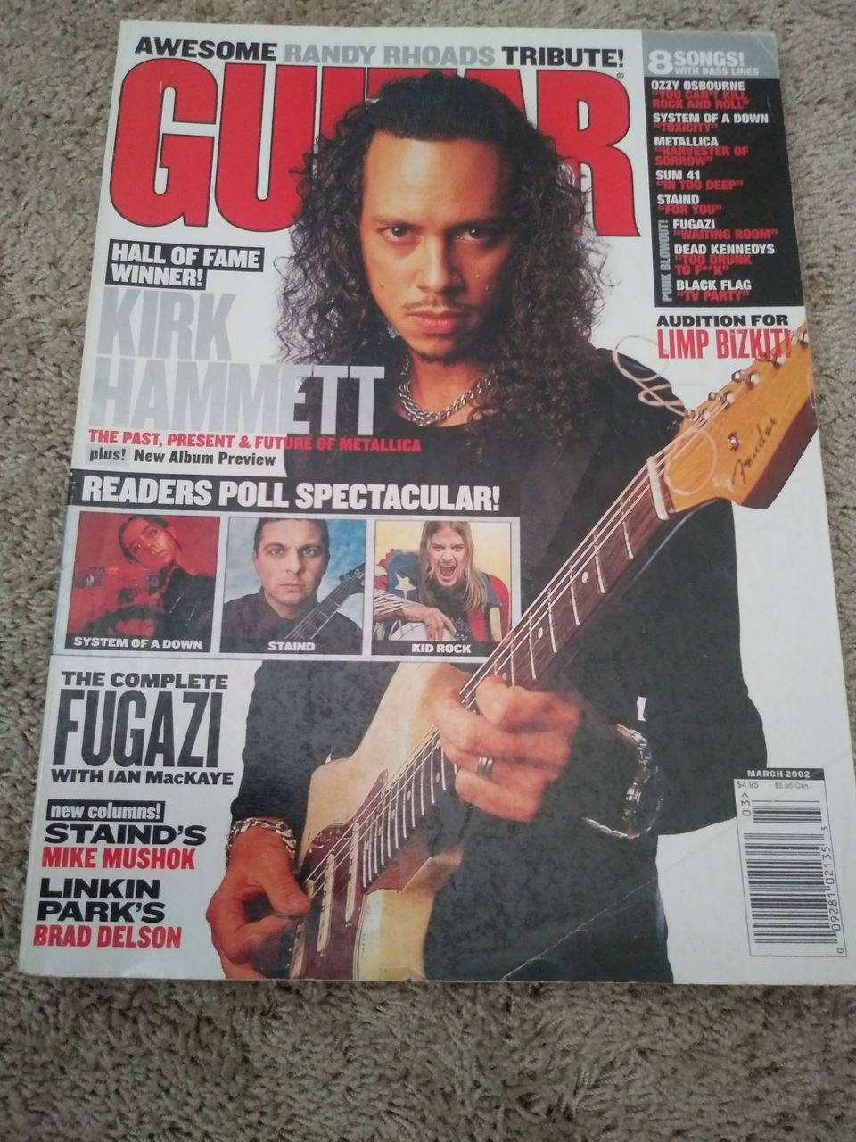 Guitar World magazine, March 2002. Kirk Hammett, Randy Rhoads Tribute, Fugazi.
