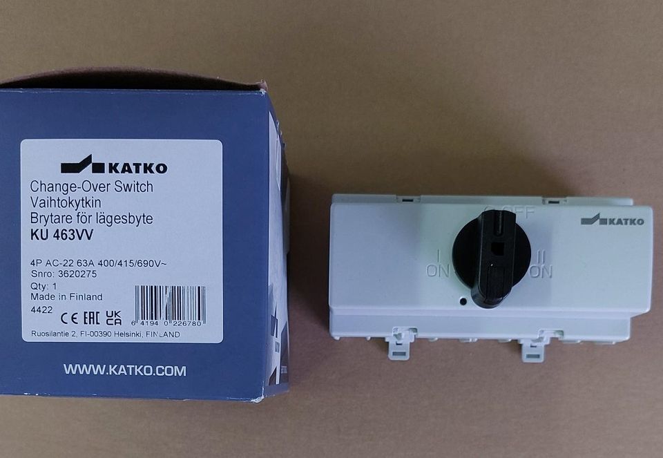 VERKONVAIHTOKYTKIN KATKO KU 463VV 4x63A 400V 22kW (DIN)