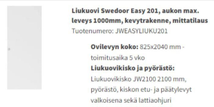 Liukuovi 825x2040mm, Swedoor