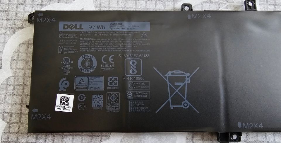 Dell XPS 9560/9570 97Wh akku n. 70% kunnossa