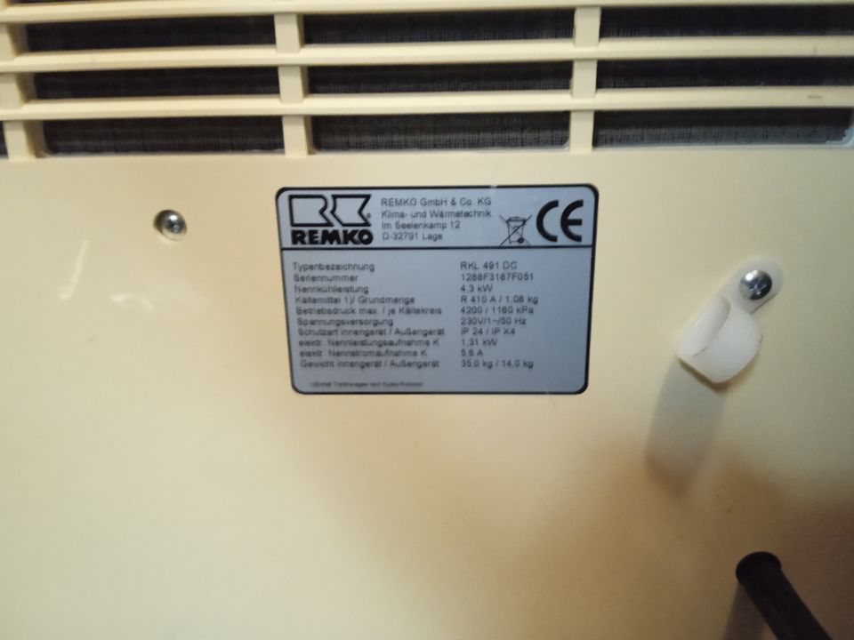 Remko rkl 491 dc siirrettävä ilmastointilaite ulkoyksiköllä