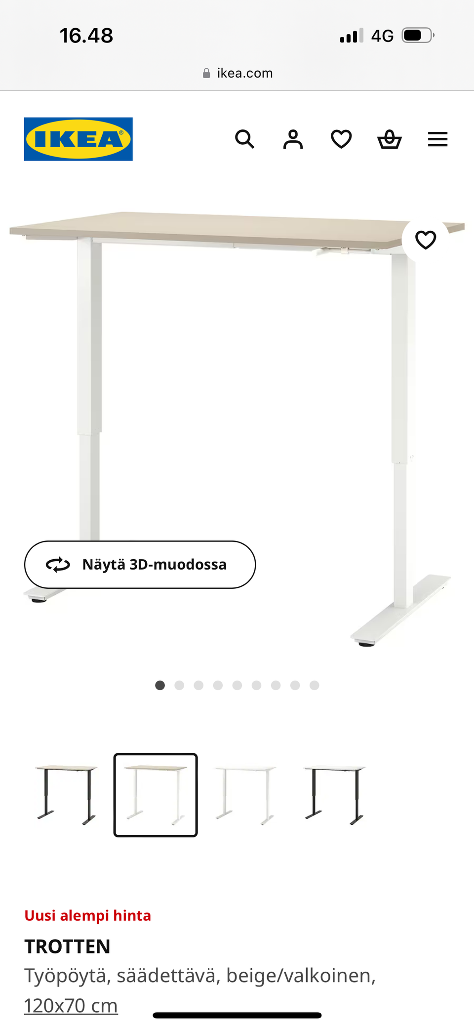Myydään Ikea Trotten veivattava työpöytä