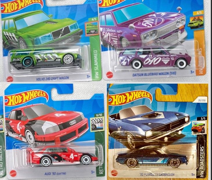 Datsun BB wag 510,Volvo 240 Drift Wag, Audi 90 Quattro, 70 Plymouth Barracuda