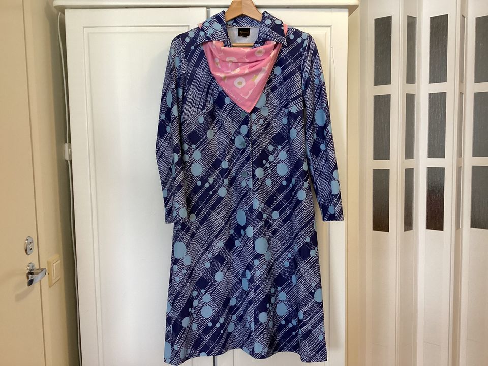 Vintage sinisävyinen Kaarina mekko, ihana ks. mitat